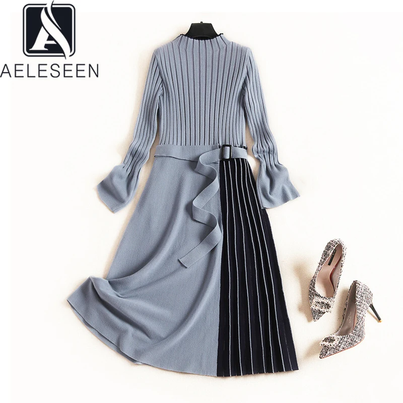 Женское трикотажное платье средней длины AELESEEN с асимметричным подолом и