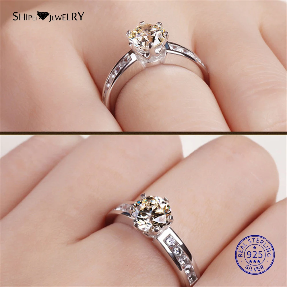 

ShiPei 100% 925 Sterling Silver Ring Fine Jewelry 2ct Created Moissanite Engagement Wedding Ring For Women Anniversary Gift