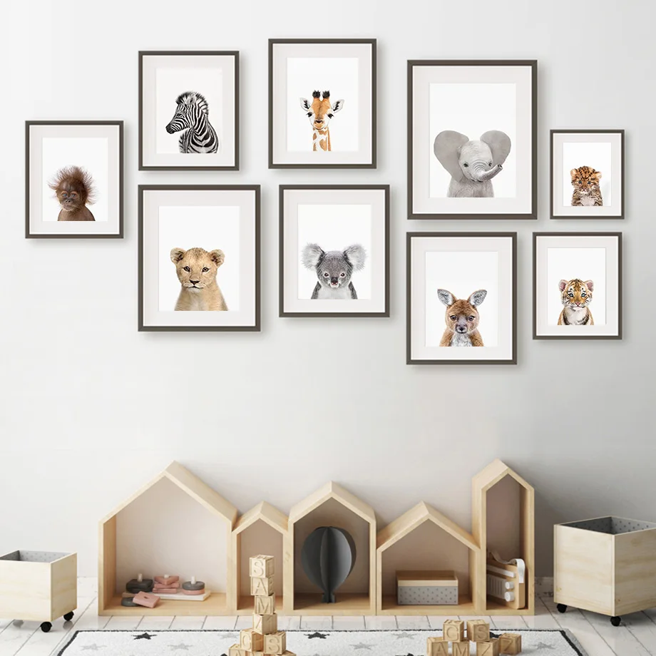 Плакаты и принты в скандинавском стиле Настенная картина коала с тигром львом