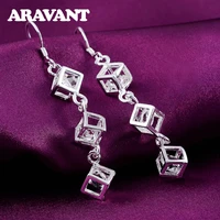 925 silver square long drop earing for women fashion jewelry accessories