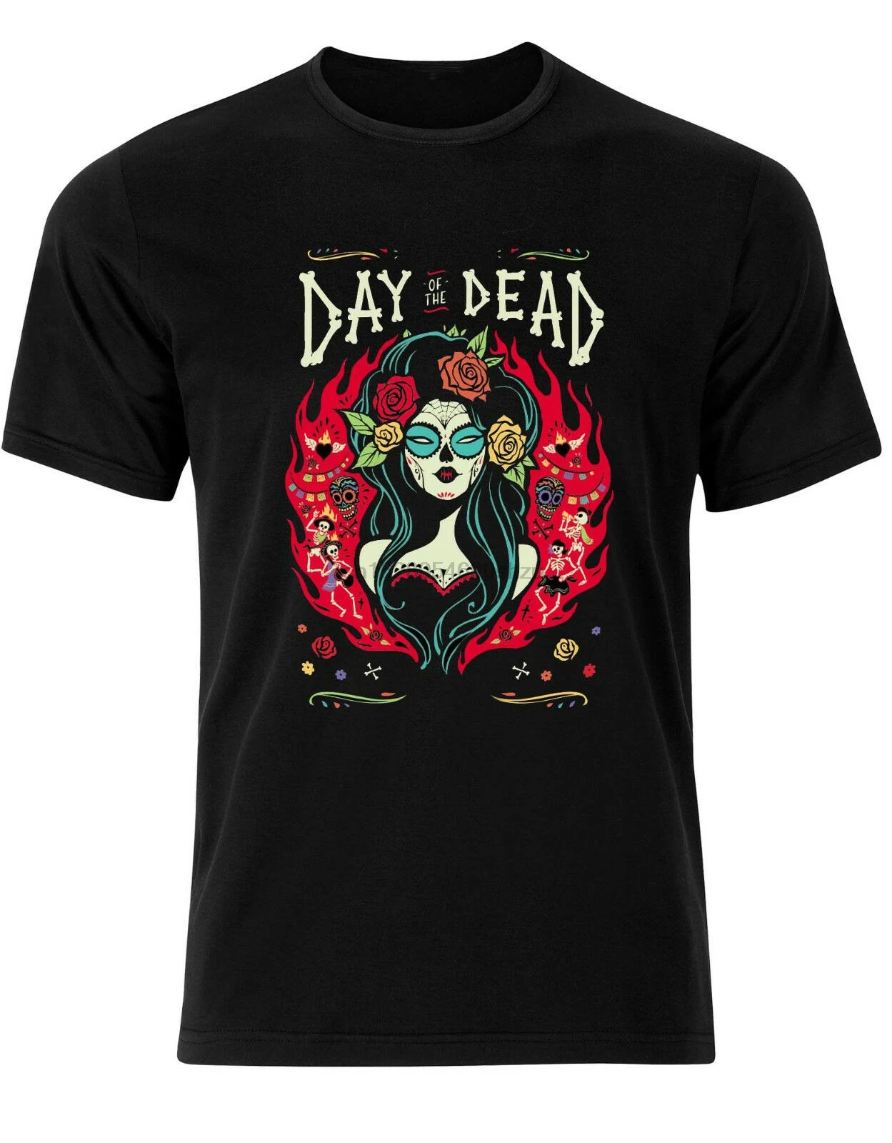 Удивительный мексиканский День мертвых яркий плакат Мужская футболка Топ AI22| |