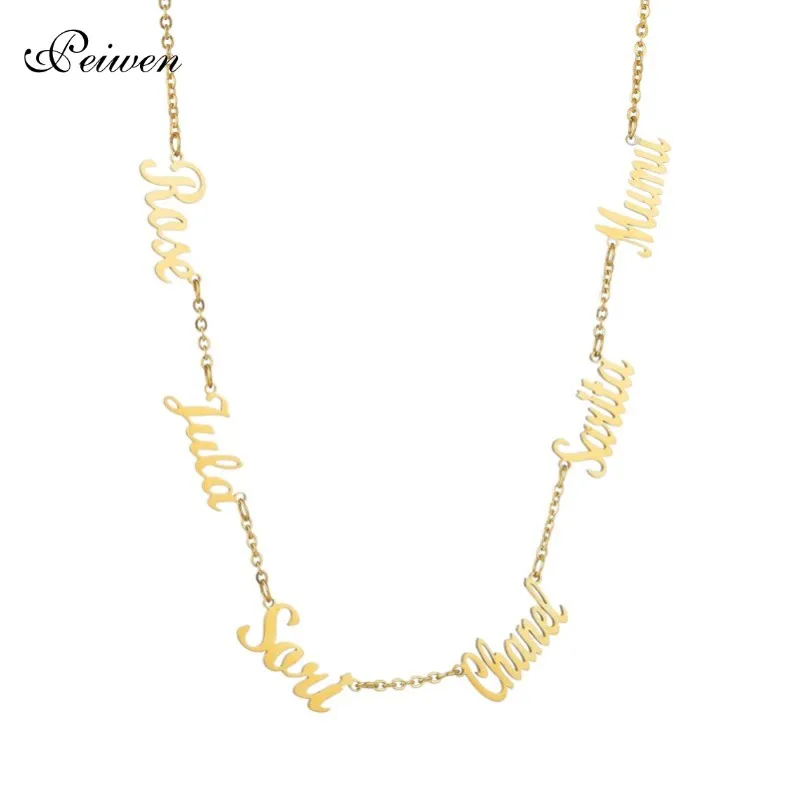 

Personalized Custom Multiple Name Necklace Stainless Steel Charm Chain Pendant Name Gold Necklace For Women Neck Jewelry Gifts
