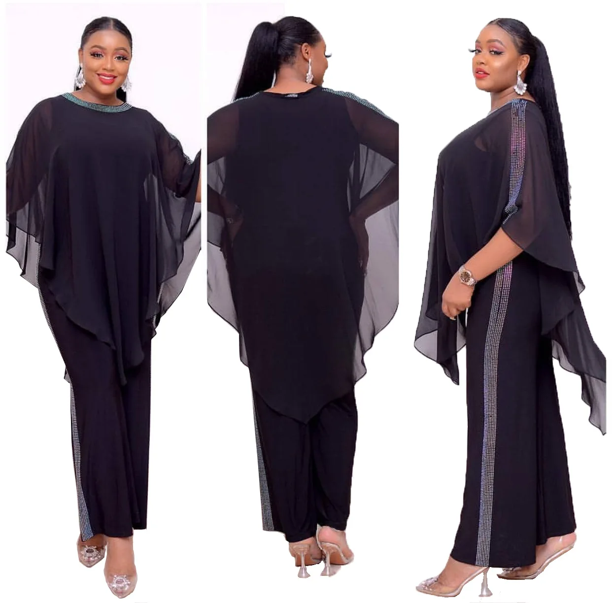 2019 autumn elegent fashion style african women polyester plus size two pieces sets top and jumpsuit L-3XL | Тематическая одежда и