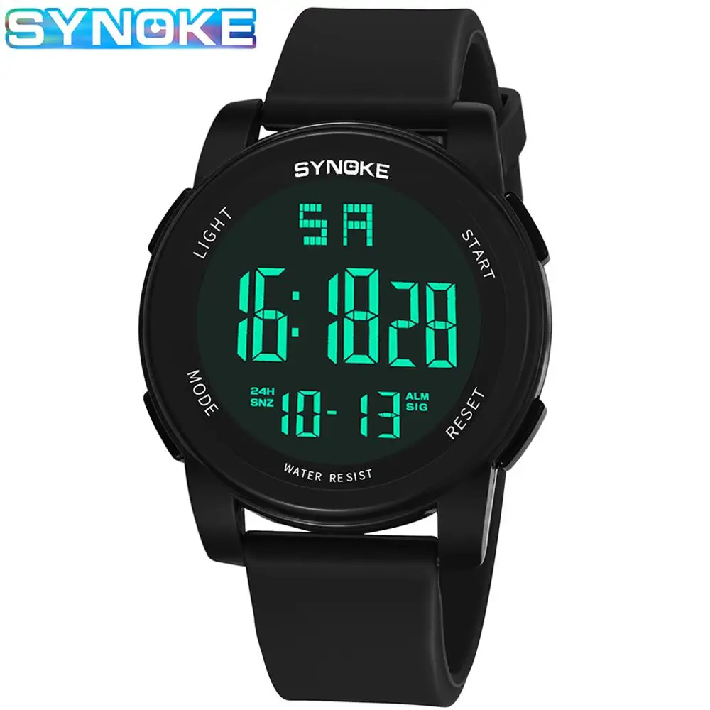 SYNOKE Для мужчин мужские часы спортивные Водонепроницаемый светодиодный наручные