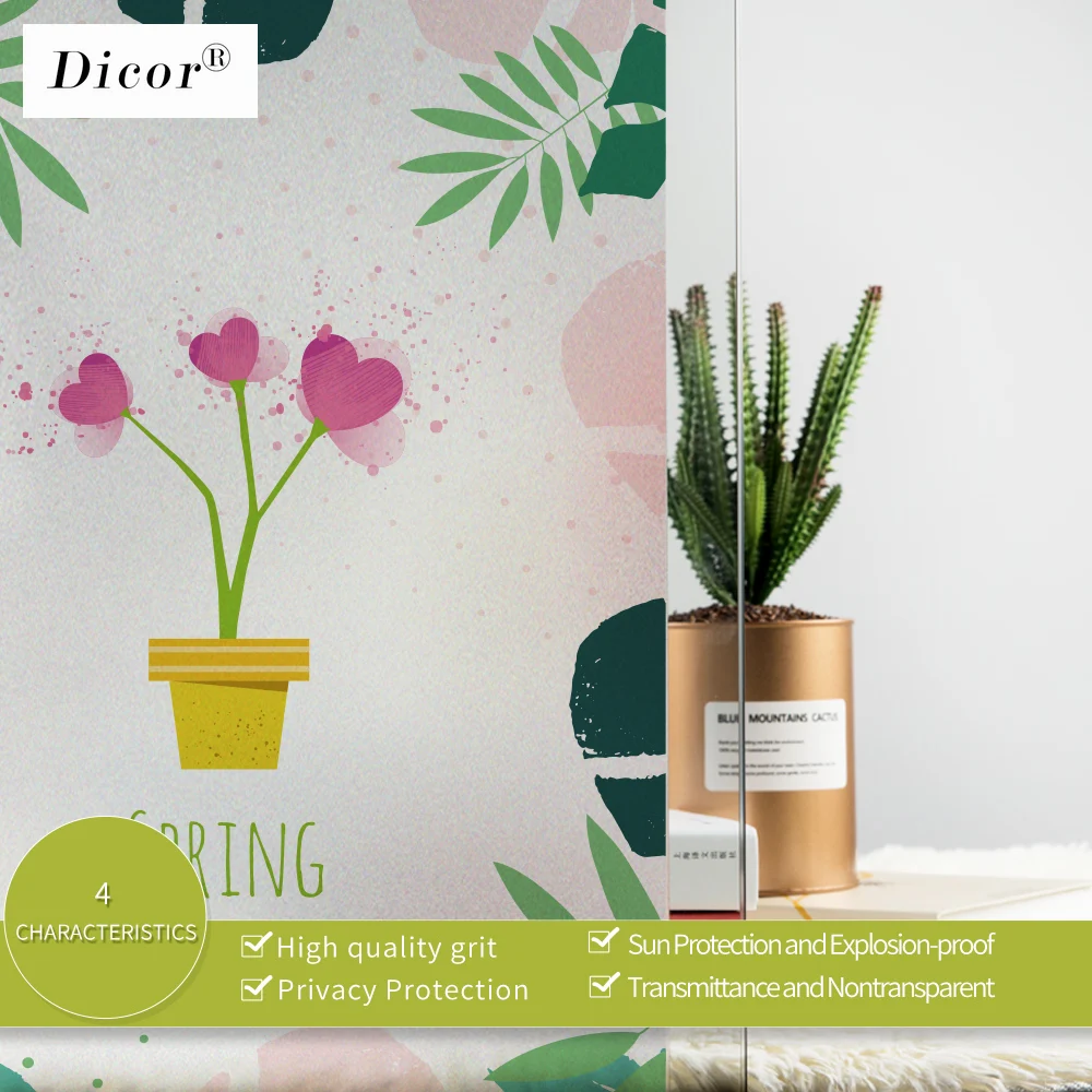 Серия Love Potted, Dicor, фирменная оконная пленка, свежий зеленый лист, стеклянная наклейка, матовая, непрозрачная, уличная Наклейка на окно, съемная наклейка