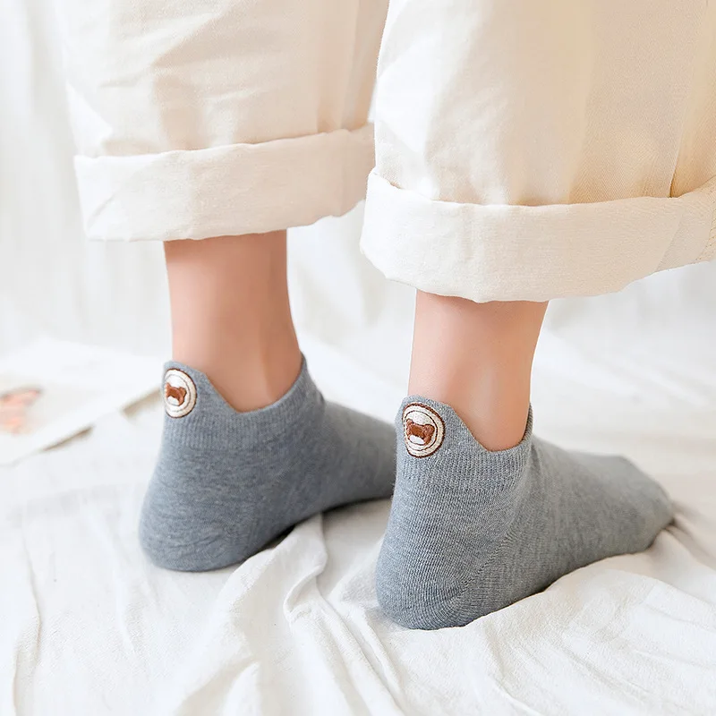 Женские хлопковые носки с вышивкой 10 цветов|Носки-следки| |