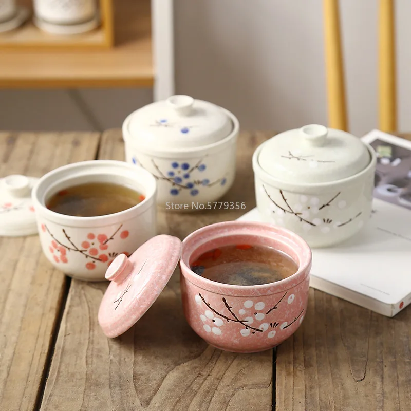 

Japanese Ceramic Stew Pot, Household Steamed Egg Bowl, Soup Cup, Hotel Water-proof Underglaze Colored Stew Pot