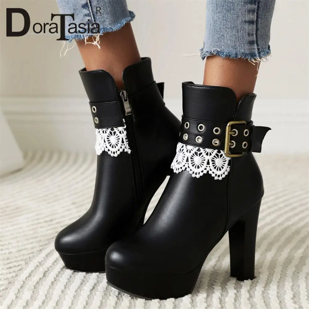 

big size 35-43 brand design ladies platform ankle boots fashion buckle thick high heels boots women party OL sexy shoes woman