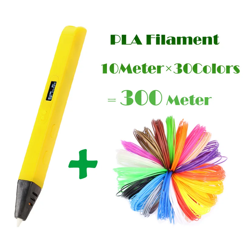 Yellow Add 300Meters Lihuachen RP800A 3D печать Ручка для детей 3D Рисование ручка живопись Intellectua игрушка применимый ABS/PLA нити материал - Цвет: Yellow Add 300Meters