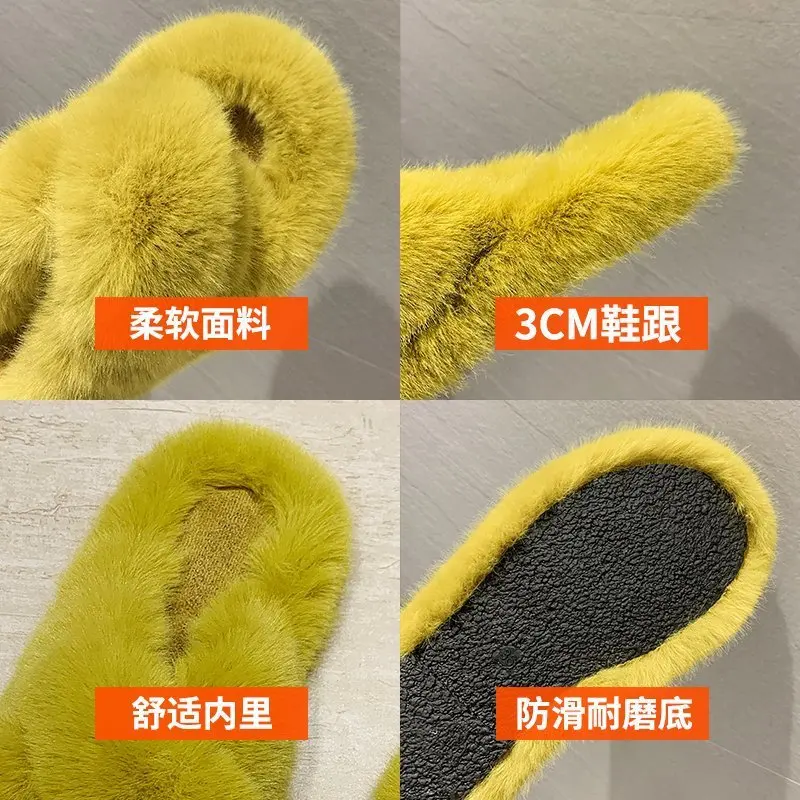 Меховые тапочки Новинка 2021 года Сезон осень Повседневная обувь на плоской