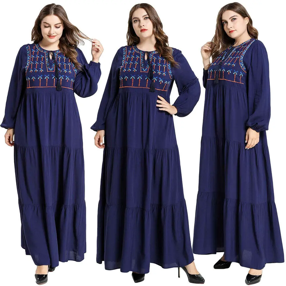 Женское платье с вышивкой в мусульманском стиле|Мусульманская одежда| |