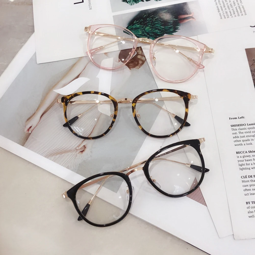 

Fashion Metal Eyeglasses Round Glasses Frames Flat Mirror Optical Spectacles Clear Lenses Women Men Myopia Eye Glasses Frame