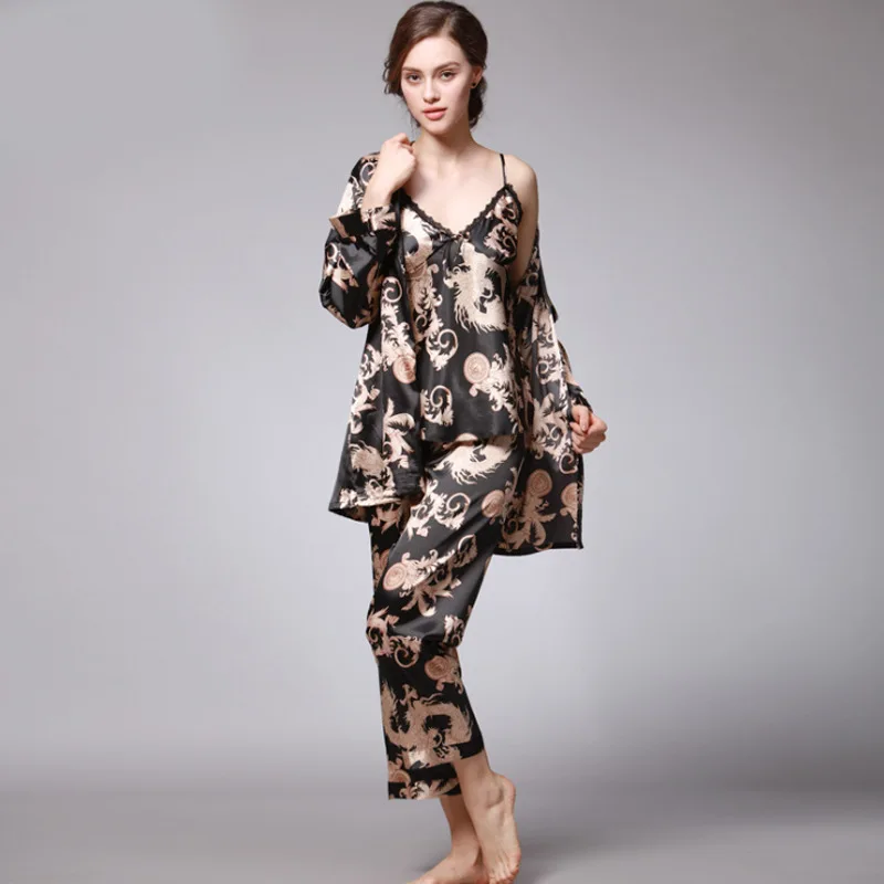 Spring and Autumn Women's Pajamas Long Sleeve Printed Three-piece Homewear Pijamas Women Sleepwear Sleep Tops Pajamas for Women
