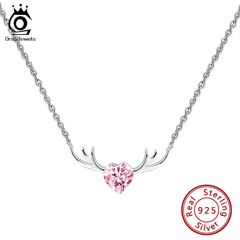 ORSA JEWELS S925 милое сердце и серебро антл кулон ожерелье розовый АААА Циркон Подвеска из серебра уникальные ювелирные изделия SN169