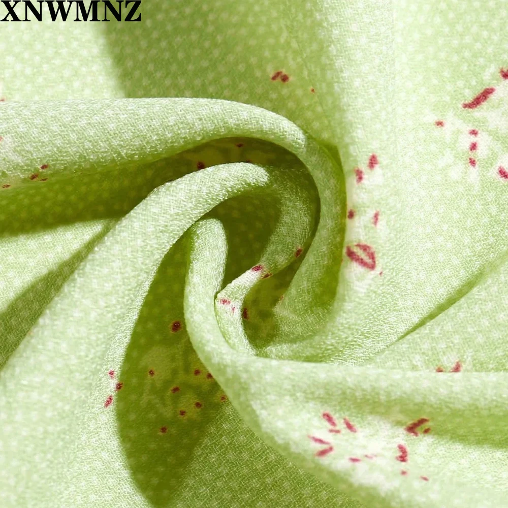 

XNWMNZ 2020 ZA France Green Grandma Flower Bouquet Print blouse Fashion Center Buttons Women blouse Elegant summer tops