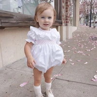 baby smocked white rompers infant girls hand made smocking jumpsuit children boutique smock clothes customized clothing