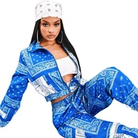 indie folk print two piece tracksuit set women suit stand collar jacket and pants outfits spring autumn hip hop loungewear sets