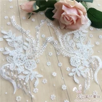 1 pair nail bead lace flower bride diy material wedding dress headdress veil pearl sequin lace fabric patch embroidery