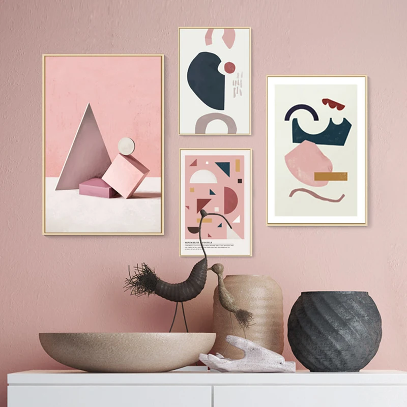 

Abstract Geometry Minimalist Poster Nordic Wall Art Canvas Painting and Printing For LivingRoom pink Wall Picture Home decor