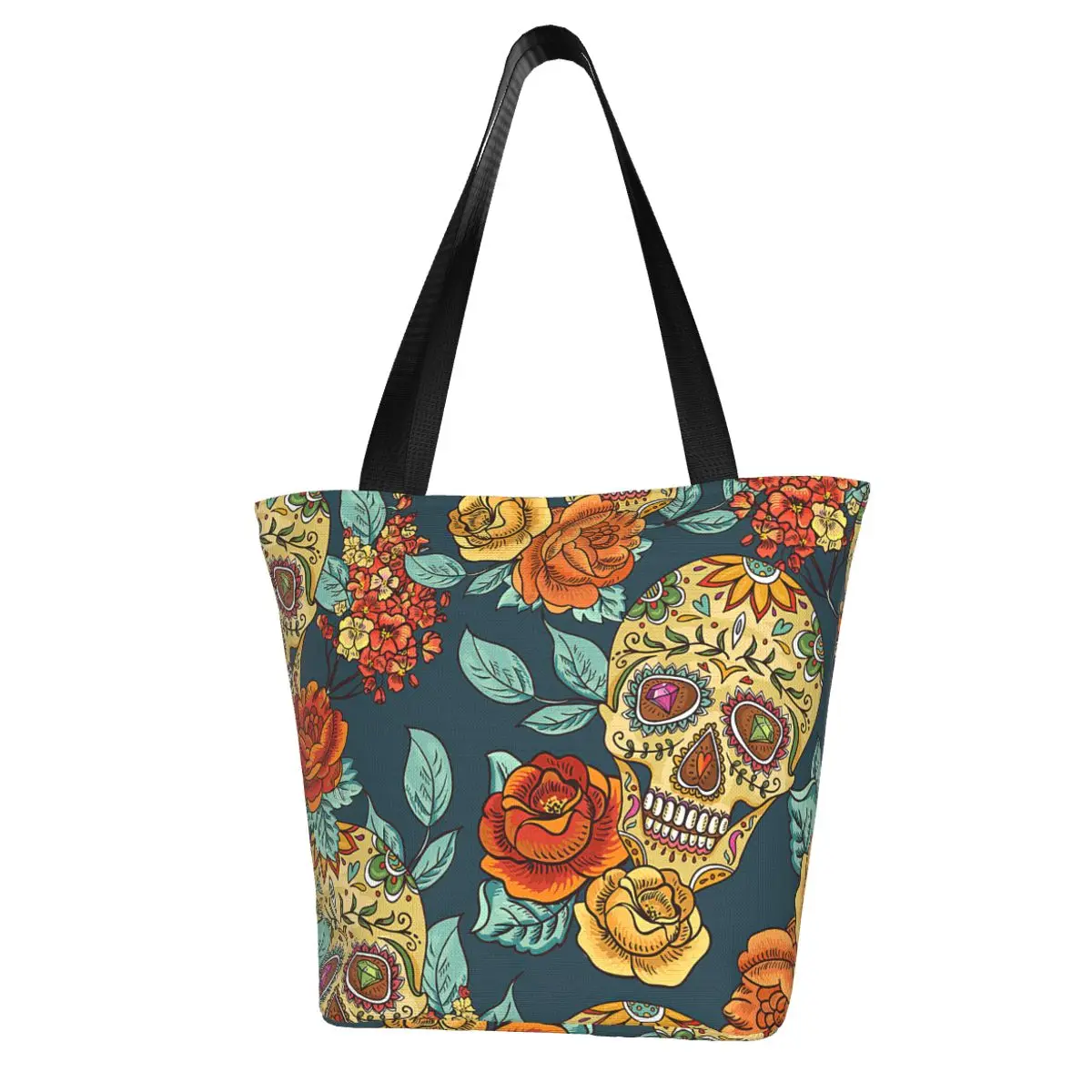 Mexican Skull Polyester outdoor girl handbag, woman shopping bag, shoulder bag, canvas bag, gift bag
