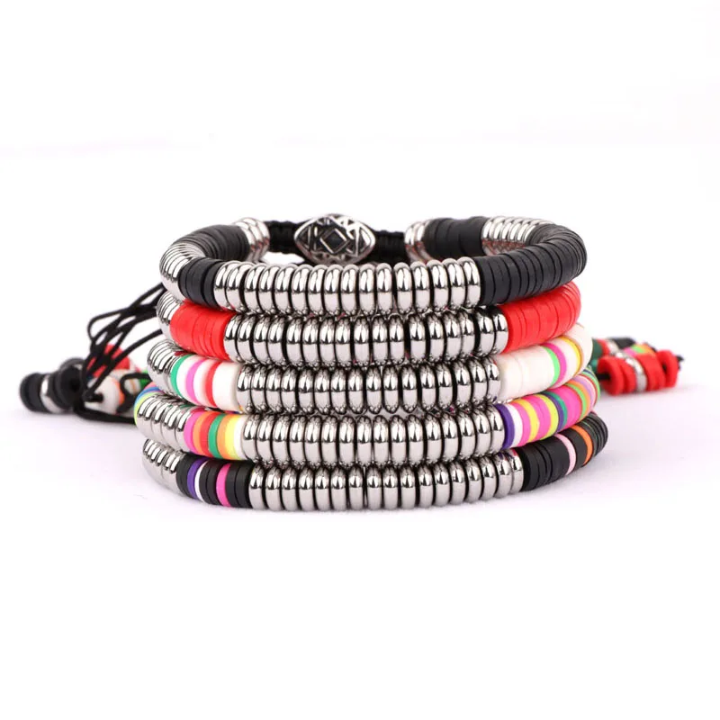 Новый Модный богемный мягкий браслет из полимерной глины с бусинами нержавеющей