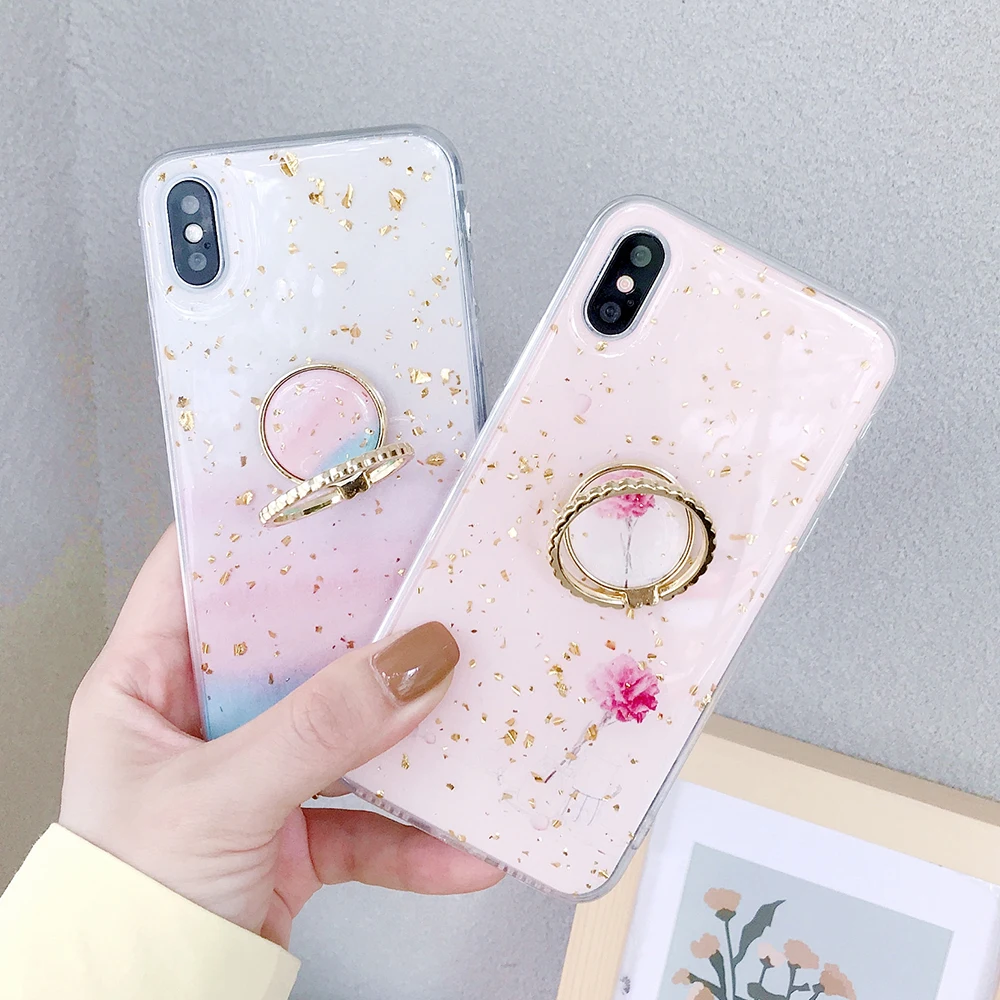 SoCouple кольцо из ТПУ чехол-держатель для iphone 7 8 6 6s plus чехол для iphone XR 11 Pro X Xs Max мраморный Золотой фольга кольцо держатель чехол