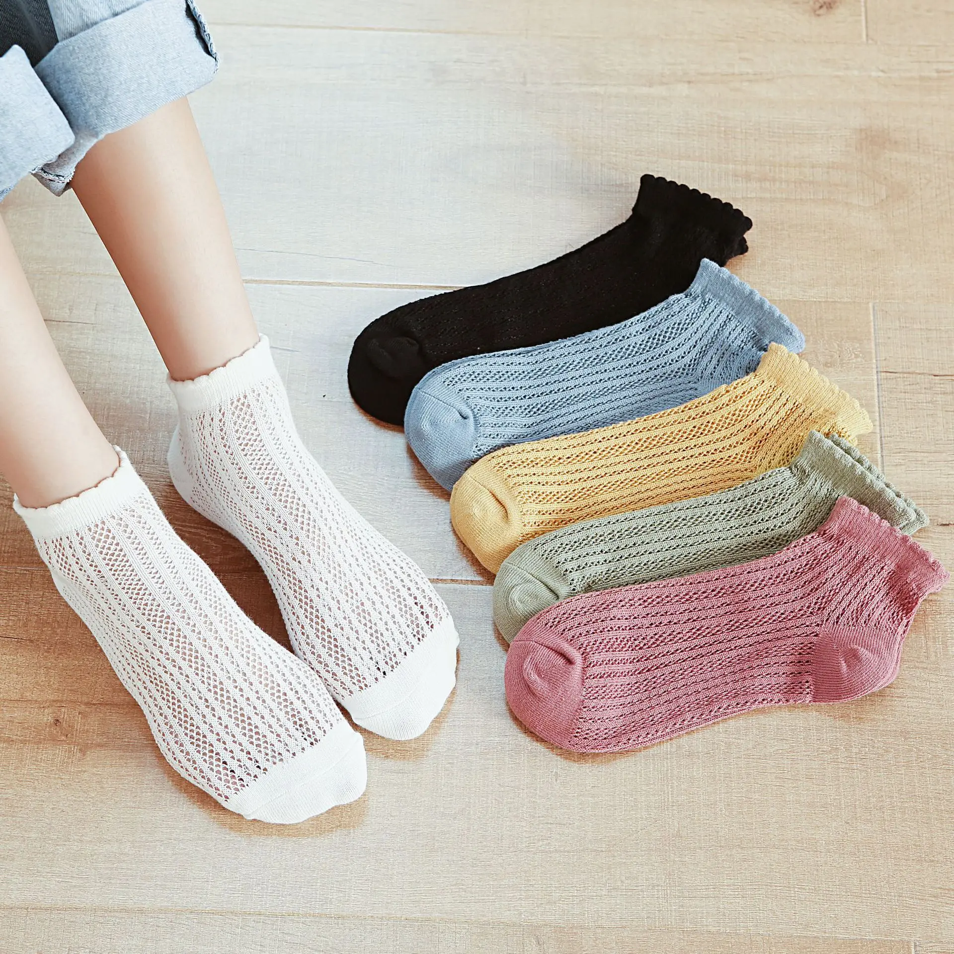 

2021 Fashion New Women's Cotton Socks Japanese Threaded Mesh Lace Boat Socks Cute Girls Solid Color Summer Breathable Socks