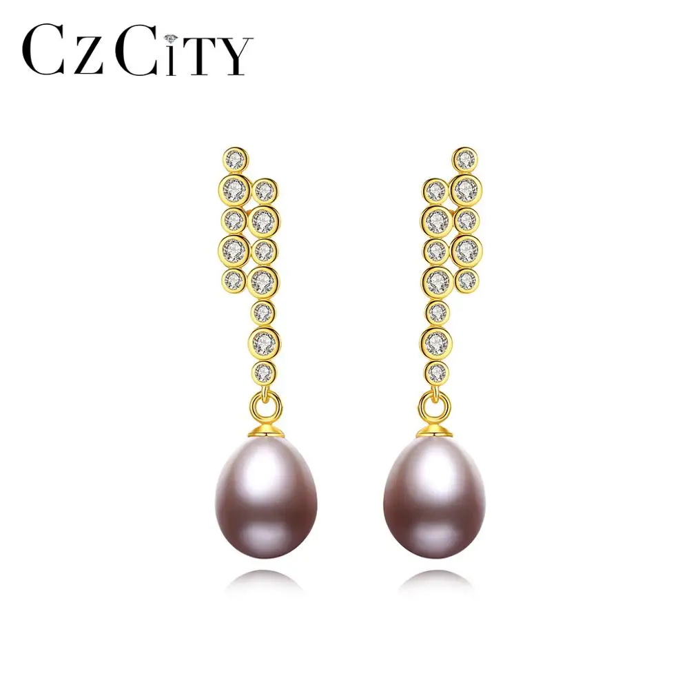 

CZCITY Natural Pearls Drop Earrings 100% 925 Sterling Silver Fine Jewelry for Women Dating Accessories Boucle D’Oreille FE-0308