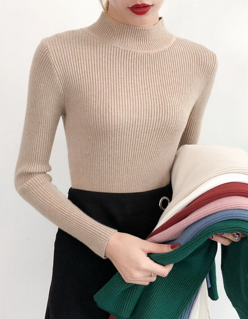 Свитер с высоким воротом зимняя одежда Женский вязаный свитер женские вязаные