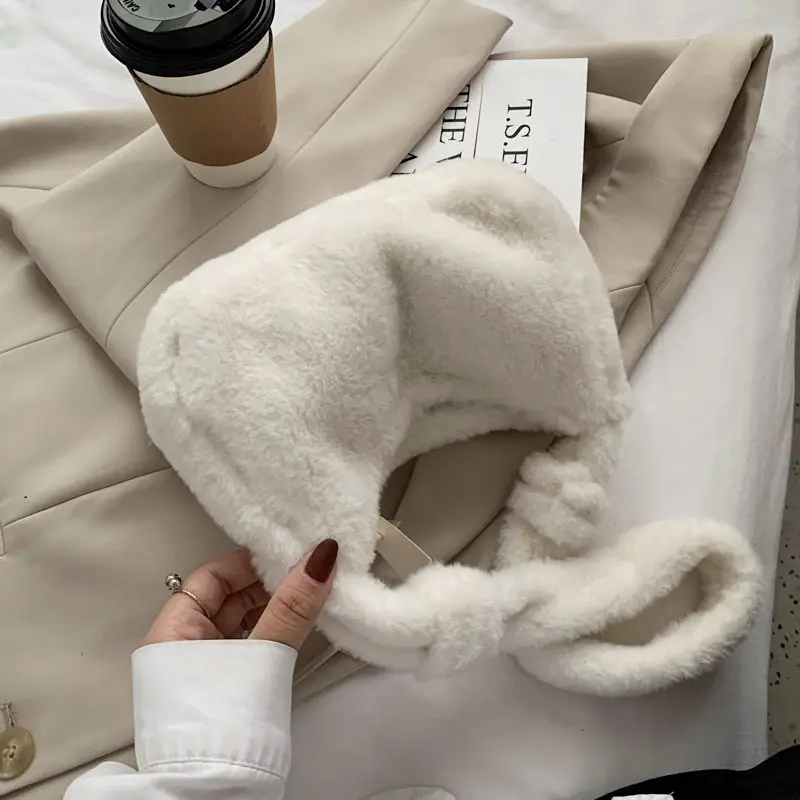 

Vintage Cute Soft Fur Shoulder Bags for Women Autumn Winter Plush Luxury Ladies Underarm Bag Solid Fashion Chic Simple Harajuku