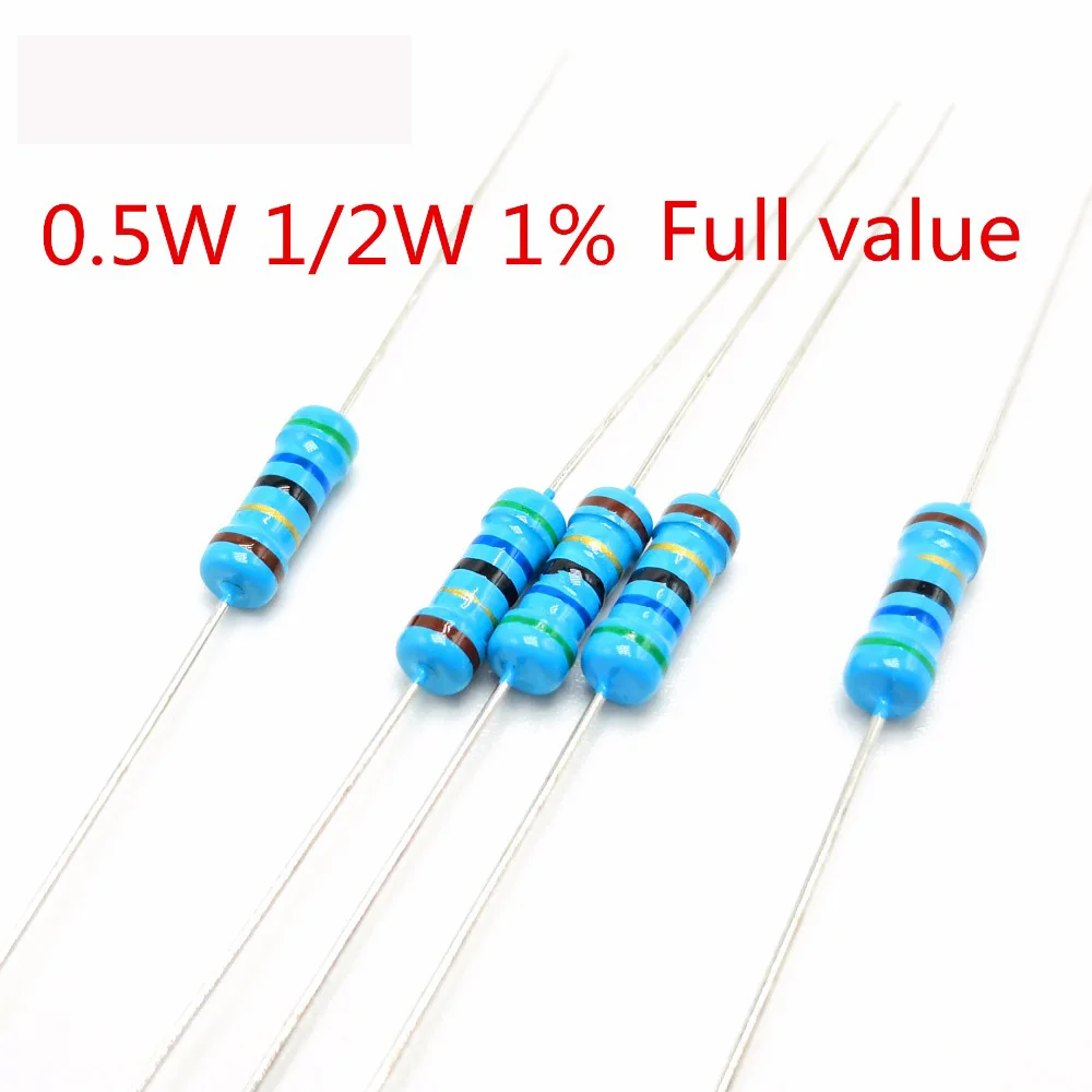 

100 шт. 1/2 Вт 0,5 Вт 1% металлический пленочный резистор 4.7R 5.1R 5.6R 6.2R 6.8R 7.5R 8.2R 9.1R 10R 12R 15R 18R 20R 22R 24R 27R 30R 33R 36R 39R