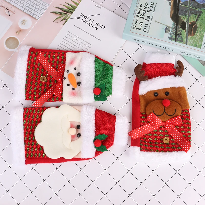 

25*13cm Santa Claus/Elk/Snowman Christmas Wine Bottle Cover Hat Dress Table Party Decor Christmas Cutlery Bags