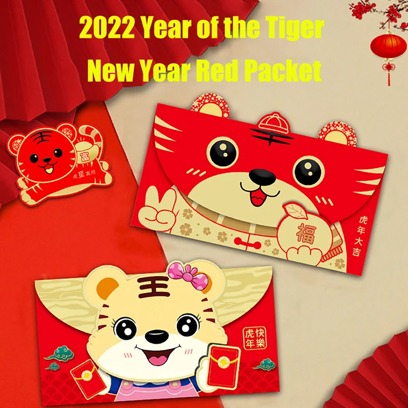 

6pcs 2022 Chinese Lucky Red Envelope New Year Red Packet for Year of the Tigers