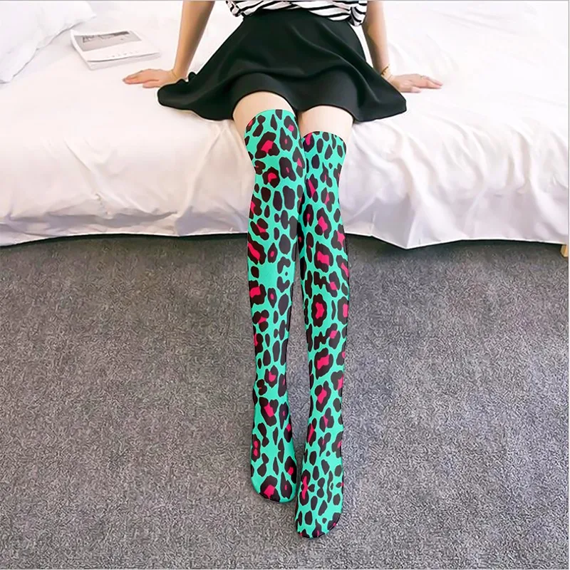 Модные длинные чулки до колена с леопардовым принтом женские забавные пикантные