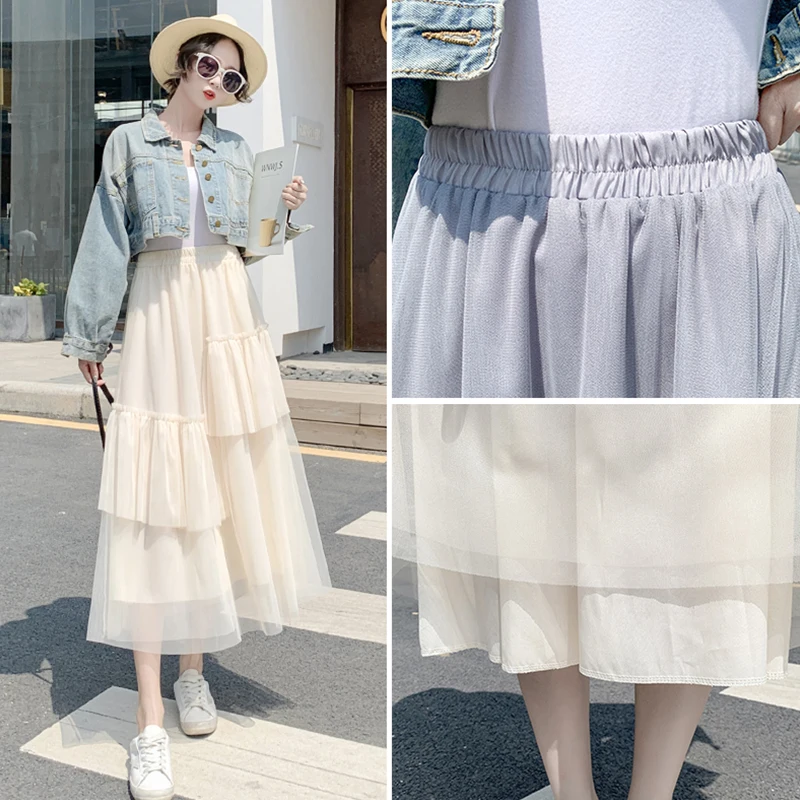 Женская шифоновая юбка пачка с высокой талией длинная Плиссированная Юбка макси