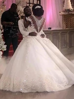 sparkly crystals ball gown princess wedding dress sheer neck cap sleeve appliques lace luxury 2020 bridal gown custom size