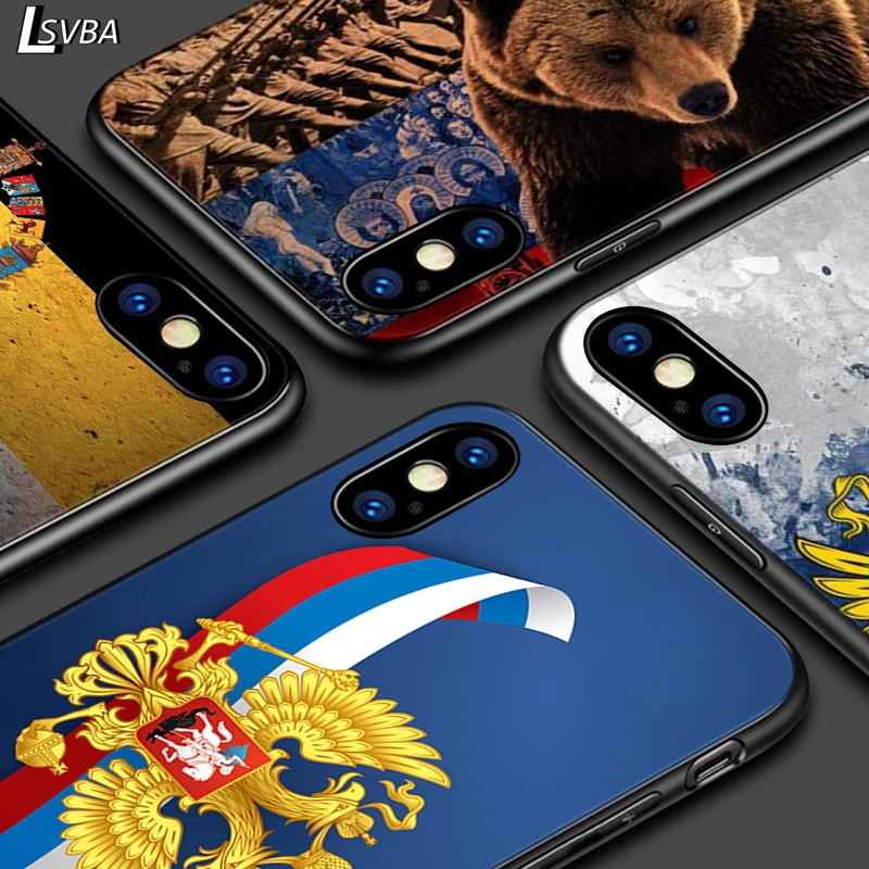 Для iPhone 12 11 Pro Max mini яркий черный чехол с российским флагом медведь Орел для XR X 8 7 6