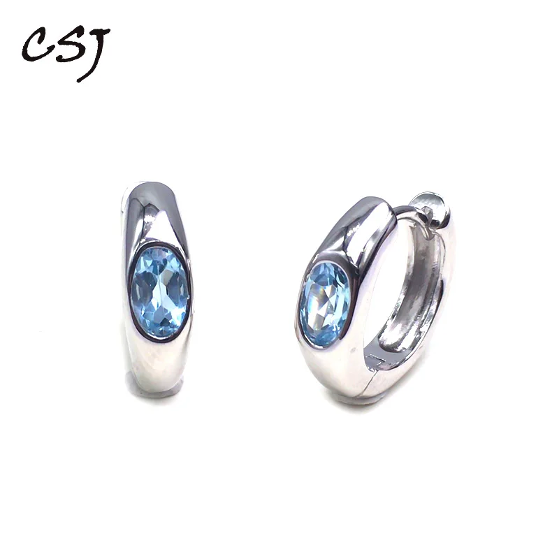 Женские серьги CSJ с небесно синим топазом 925 пробы серебряные вечерние для