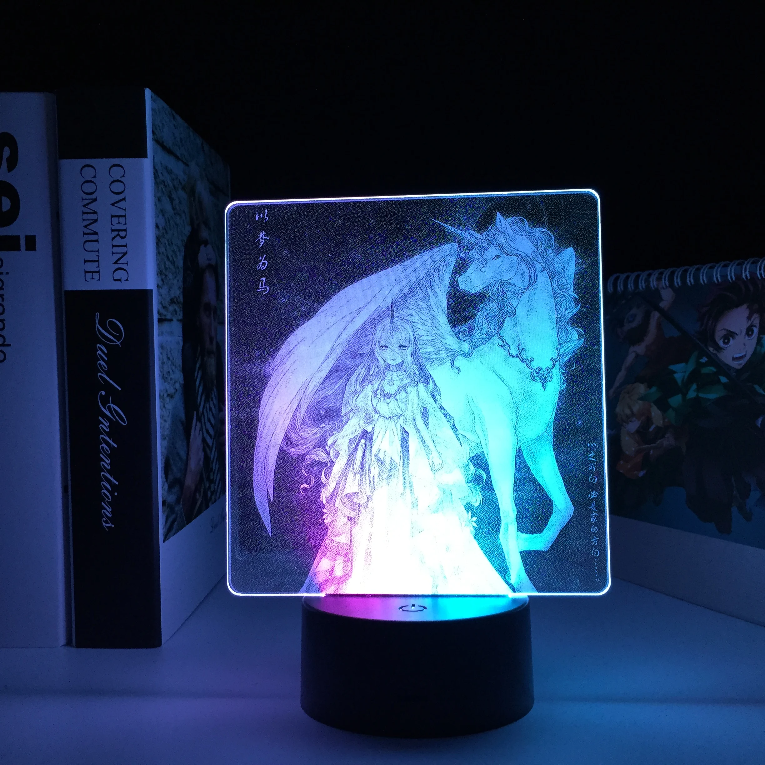 

Трехмерная яркая двухцветная лампа в виде девушки и единорога для детской спальни, украшение для детской спальни, подарок на день рождения, манга, двухцветная акриловая лампа