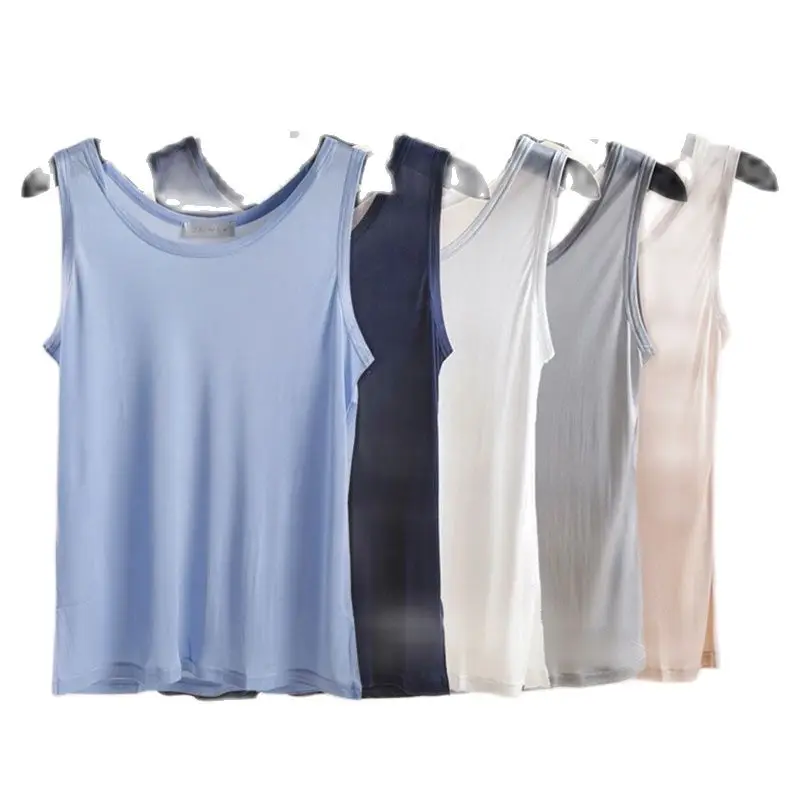 Мужская шелковая рубашка без рукавов однотонная тянущаяся большого размера с