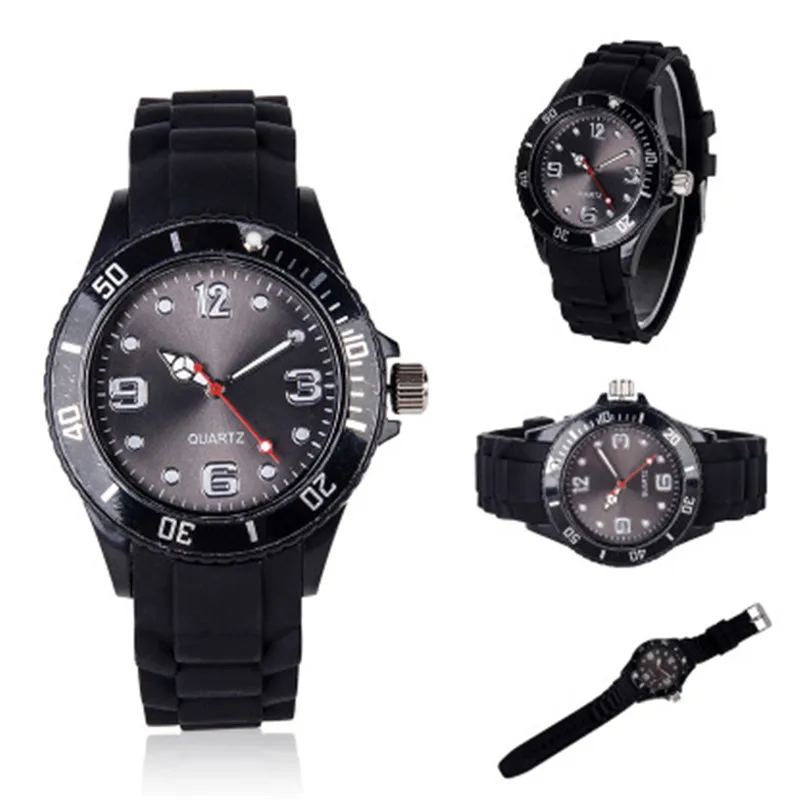 Fashion New Unisex Women Wristwatch Quartz Watch Silicone Sports Candy Color Reloj Mujer Kol Saat Female Clock Black | Наручные часы