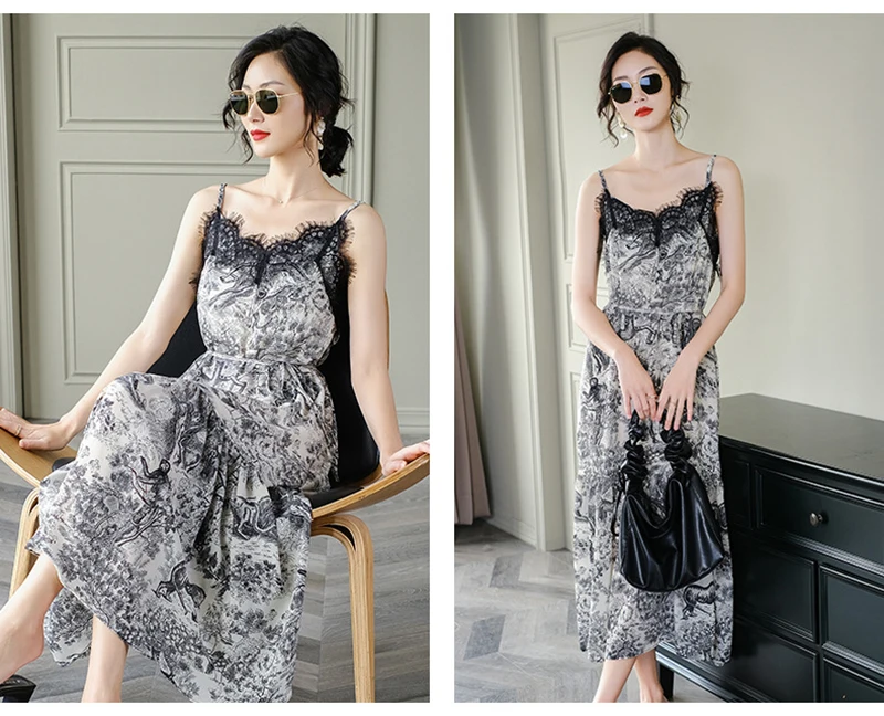 

JDJXJN Backless Strap Slim Casual Dress For Women Clothing Summer New Lace Ruffled Neck Long A-Line Dresses Female RDJ018