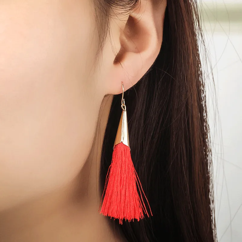 

Fashion Personality Handmade Ethnic Style Long Wild Tassel Dangle Earrings