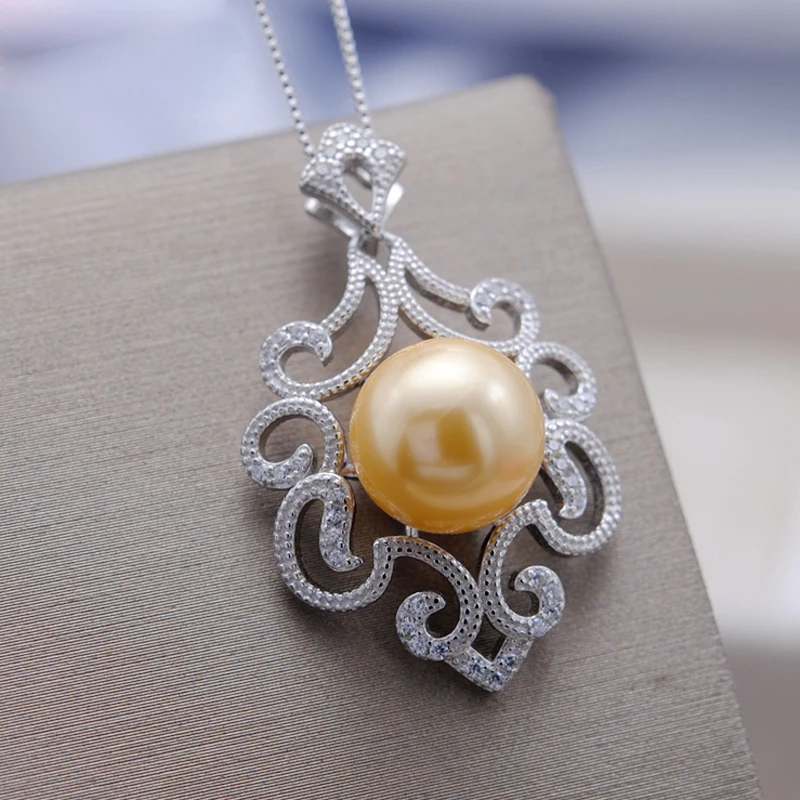 

MeiBaPJ Real Freshwater Pearl Big Pendant Necklace 925 Sterling Silver Fine Wedding Jewelry for Women