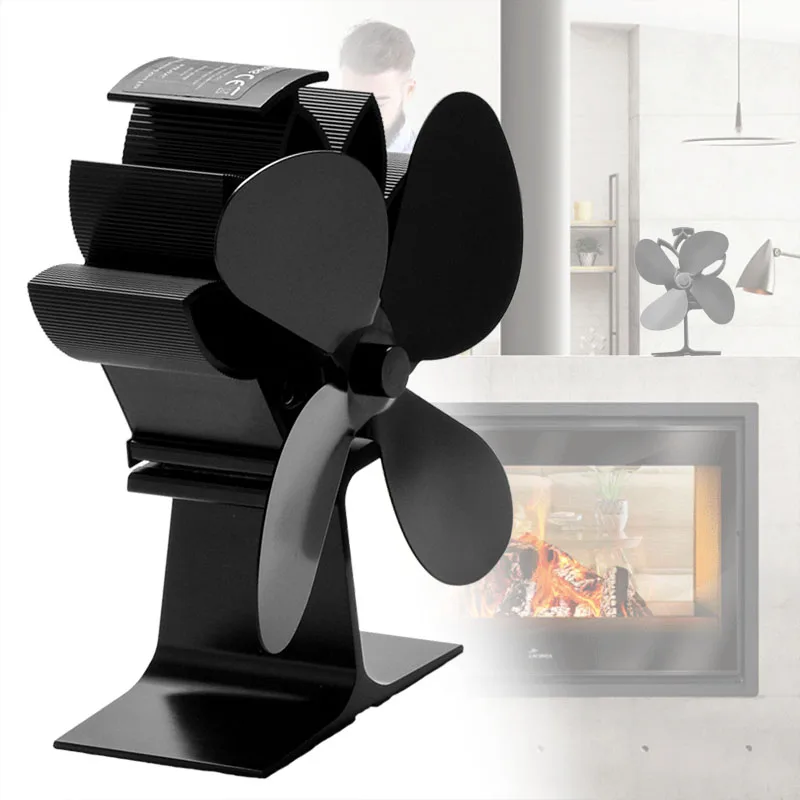 

Black Fireplace 4 Blade Heat Powered Stove Fan Log Wood Burner Ecofan Quiet Fan Home Fireplace Efficient Heat Distribution