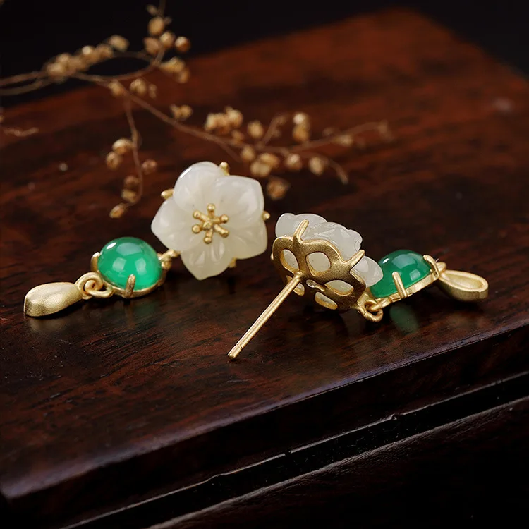 Реальные 925 серебро зеленым халцедоном белого нефрита естественные каменные