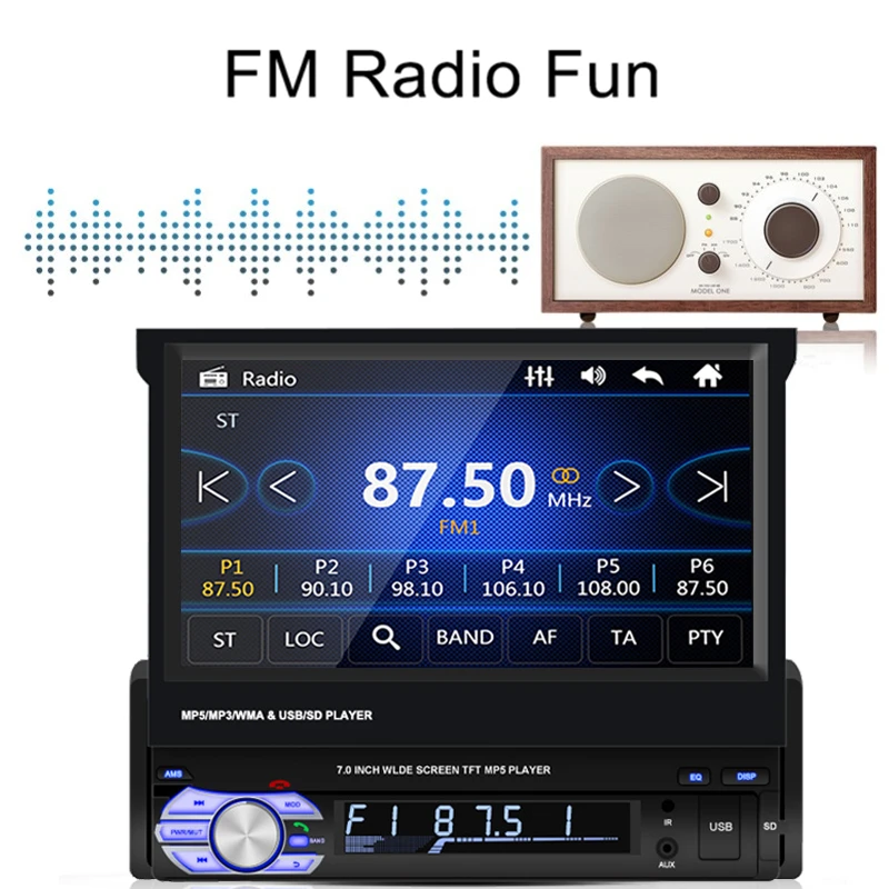 LTBFM 1din автомобильный проигрыватель с радио и GPS 7 &quotHD выдвижной сенсорный экран