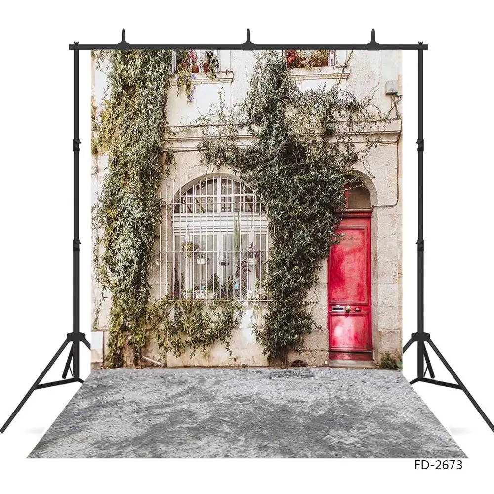 Красный Деревянные двери завод кирпичная стена и пол фон для фотосъемки с