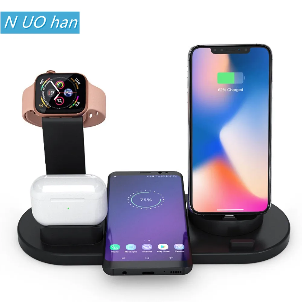 

Qi 4 in 1 Wireless Charger For iPhone Charging Dock Station For Apple Watch Airpods Charger Micro USB Type C Stand Fast Charging