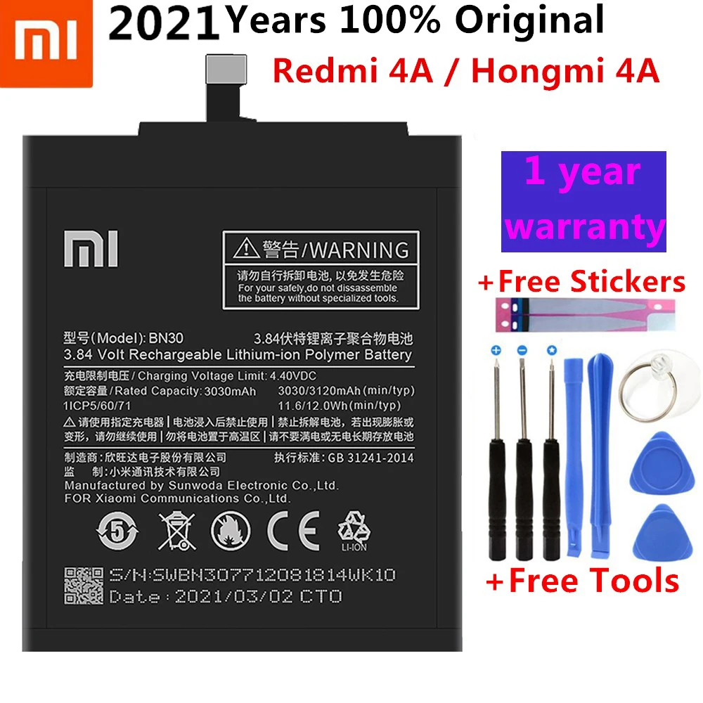 

XiaoMi оригинальная запасная батарея BN30 для Xiaomi Mi Redrice Hongmi Redmi 4A 100% новая аутентичная батарея для телефона 3120 мАч